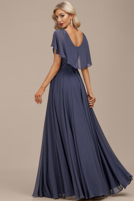 Robe Élégante Col Illusion Gris - gallery 4