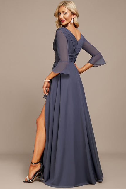 Robe Fluide Chic À Volants Gris - gallery 4