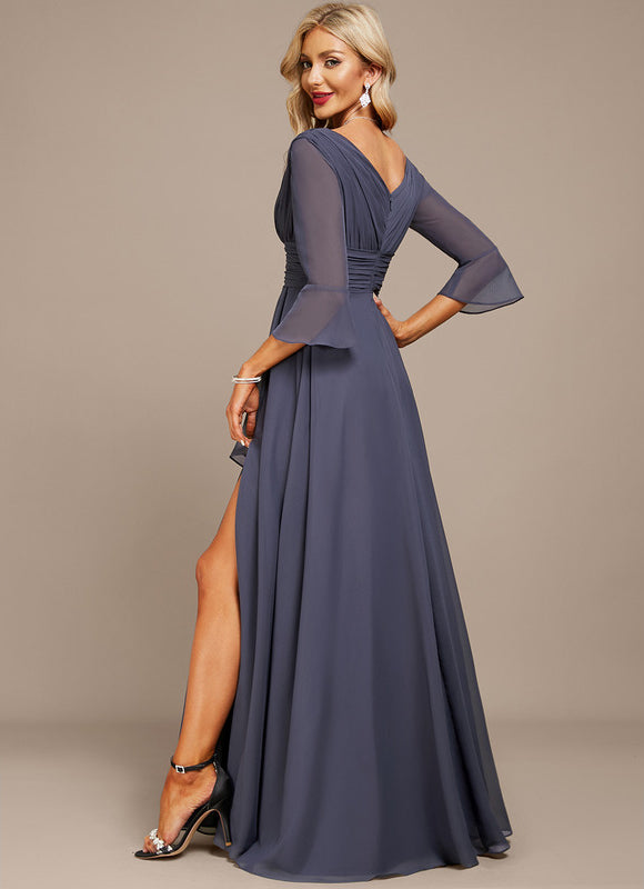 Robe Fluide Chic À Volants Gris - gallery 4