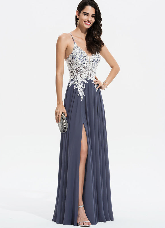 Robe Élégante À Fente Brodée - gallery 1