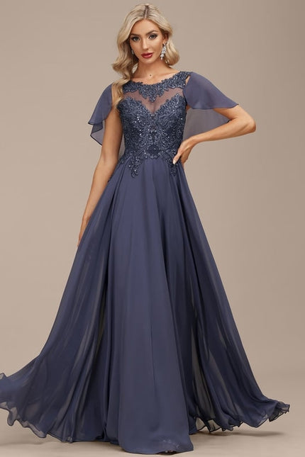 Robe Élégante Col Illusion Gris