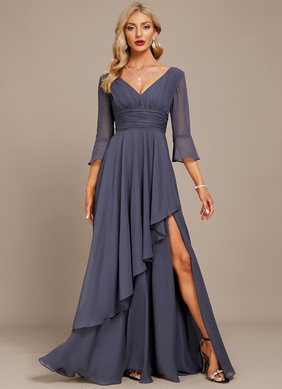 Robe Fluide Chic À Volants Gris - gallery 1