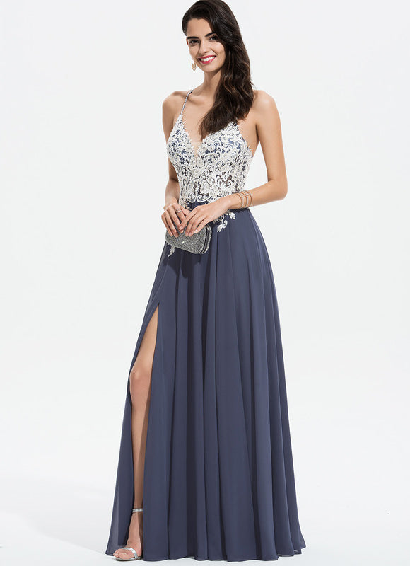 Robe Élégante À Fente Brodée - gallery 3