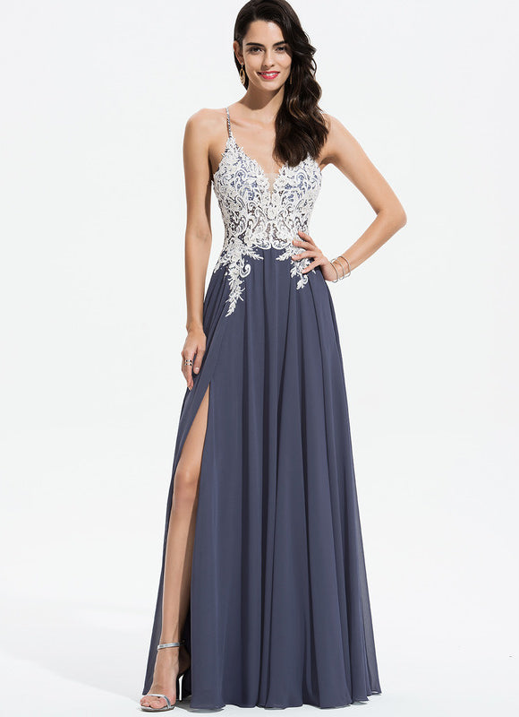 Robe Élégante À Fente Brodée