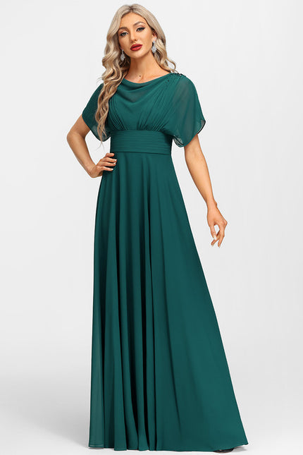 Robe Élégante Mousseline Verte Fluide - gallery 3