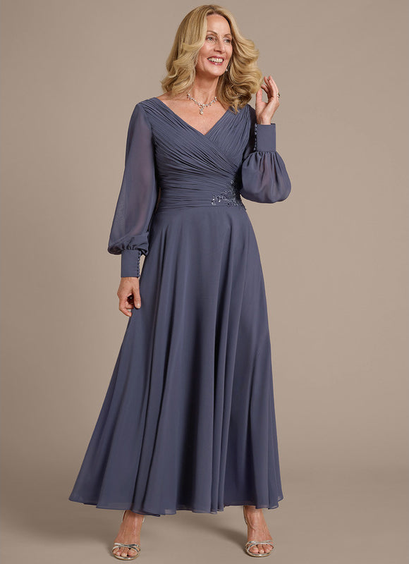 Robe Élégante Mousseline Gris Perle