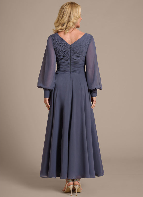 Robe Élégante Mousseline Gris Perle - gallery 4