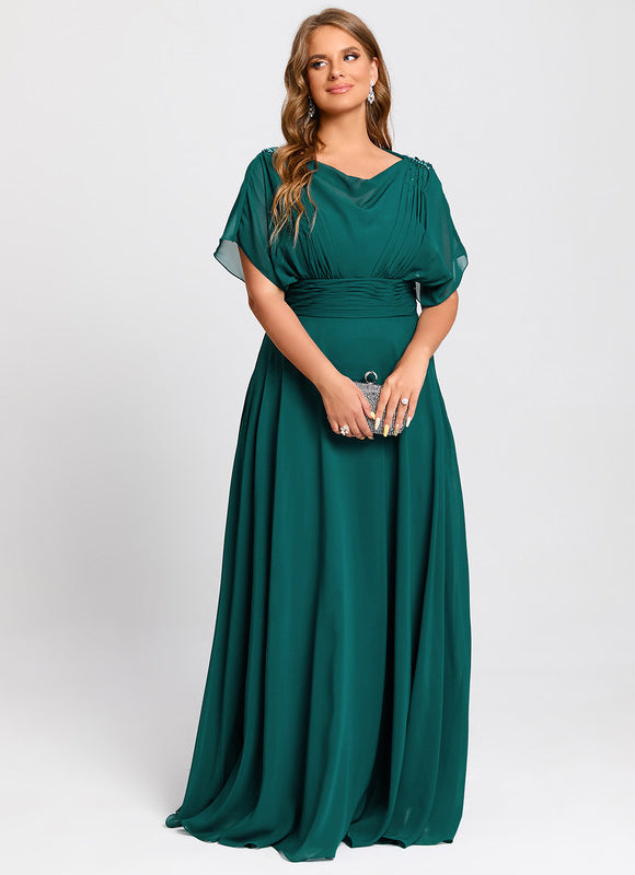 Robe Élégante Mousseline Verte Fluide - gallery 9