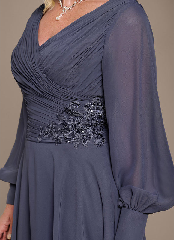 Robe Élégante Mousseline Gris Perle - gallery 5