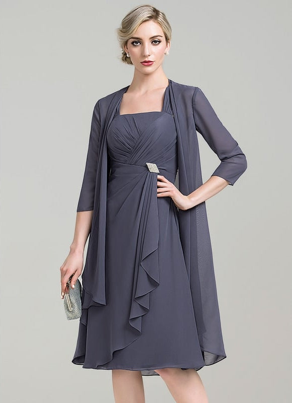 Robe Élégante Mère De Mariée Gris
