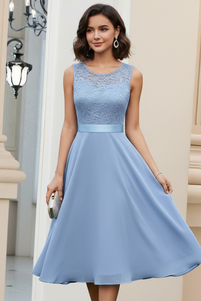 Robe Trapèze Dentelle Bleu Clair