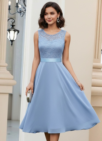 Robe Trapèze Dentelle Bleu Clair