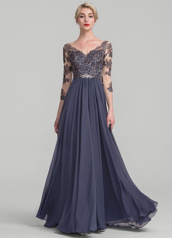 Robe Élégante Mère De Mariée Gris.