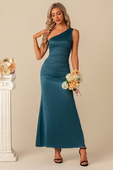 Robe Satin Asymétrique Élégante Turquoise