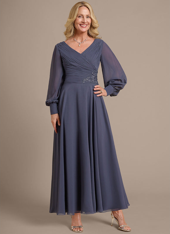 Robe Élégante Mousseline Gris Perle - gallery 1